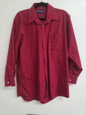 Stafford Solid Crimson Long-Sleeve Dress Shirt (0626)